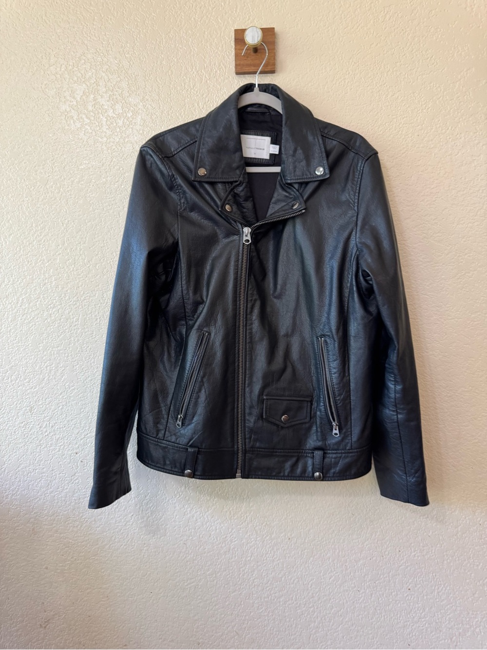 Topman Premium Genuine Black Indian Goat Leather Moto Jacket Size Medium